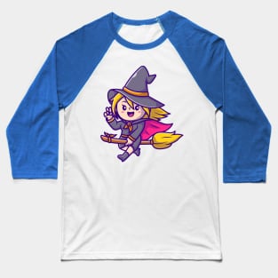 Cute Witch female Riding Magic Broom Cartoon Baseball T-Shirt